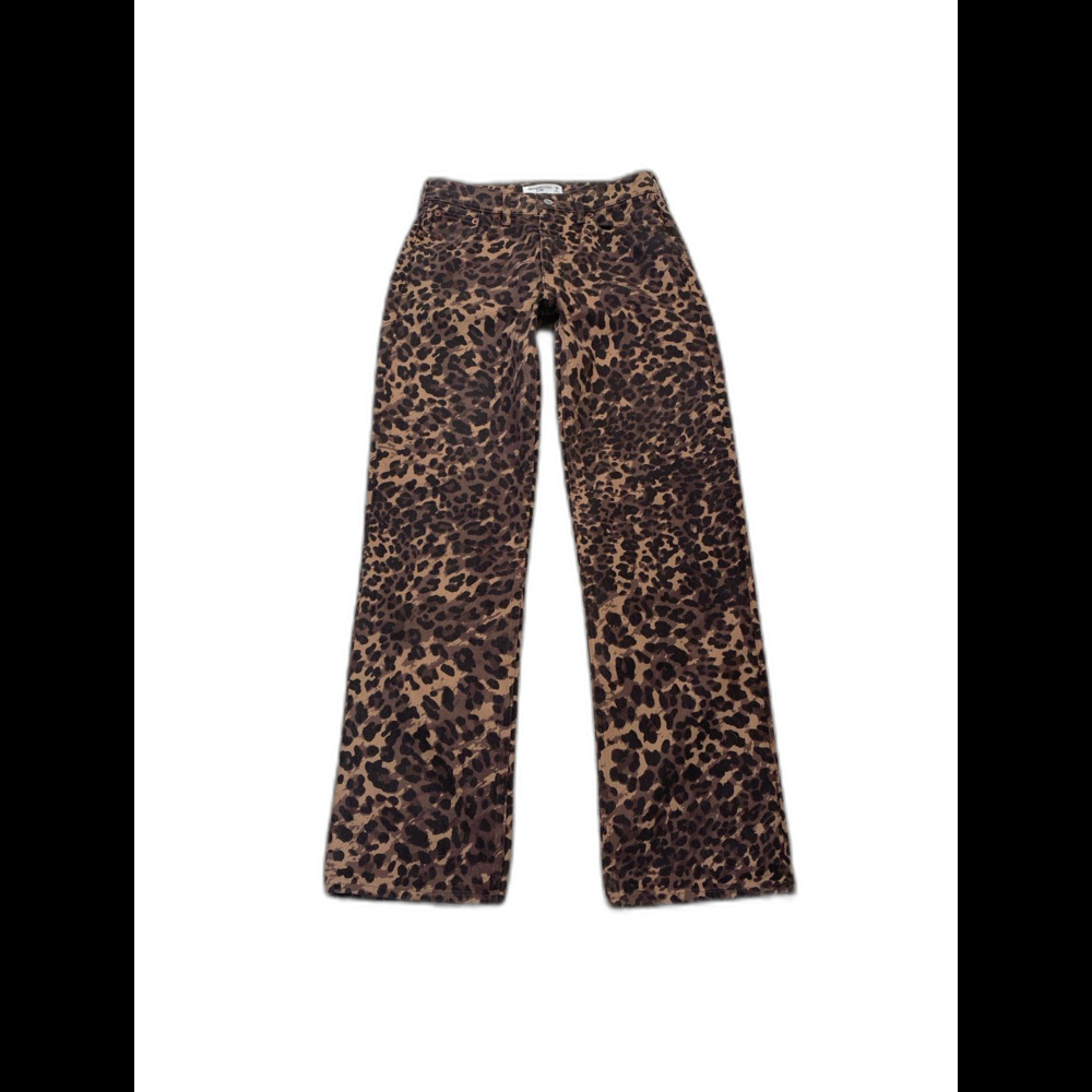 Abercrombie & Fitch Baggy Low Rise Leopard Print Jeans Straight Leg Size 26/2L - Picture 5 of 11